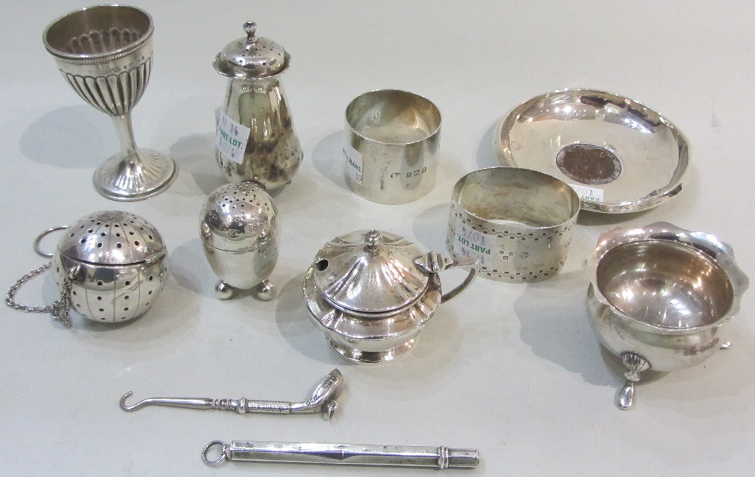 Appraisal: Silver and silver mounted wares comprising two napkin rings a