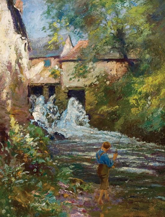 Appraisal: ALEXIS JEAN FOURNIER American - Boy Fishing oil on canvas