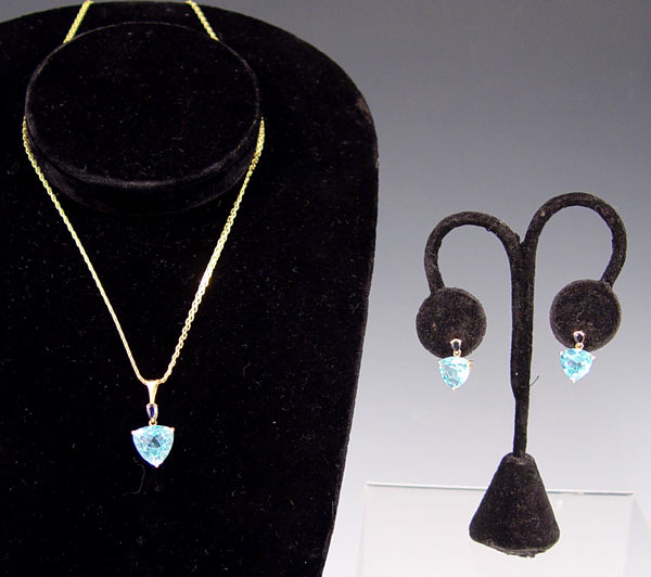 Appraisal: ESTATE BLUE TOPAZ AND SAPPHIRE SUITE Matching pendant and earrings