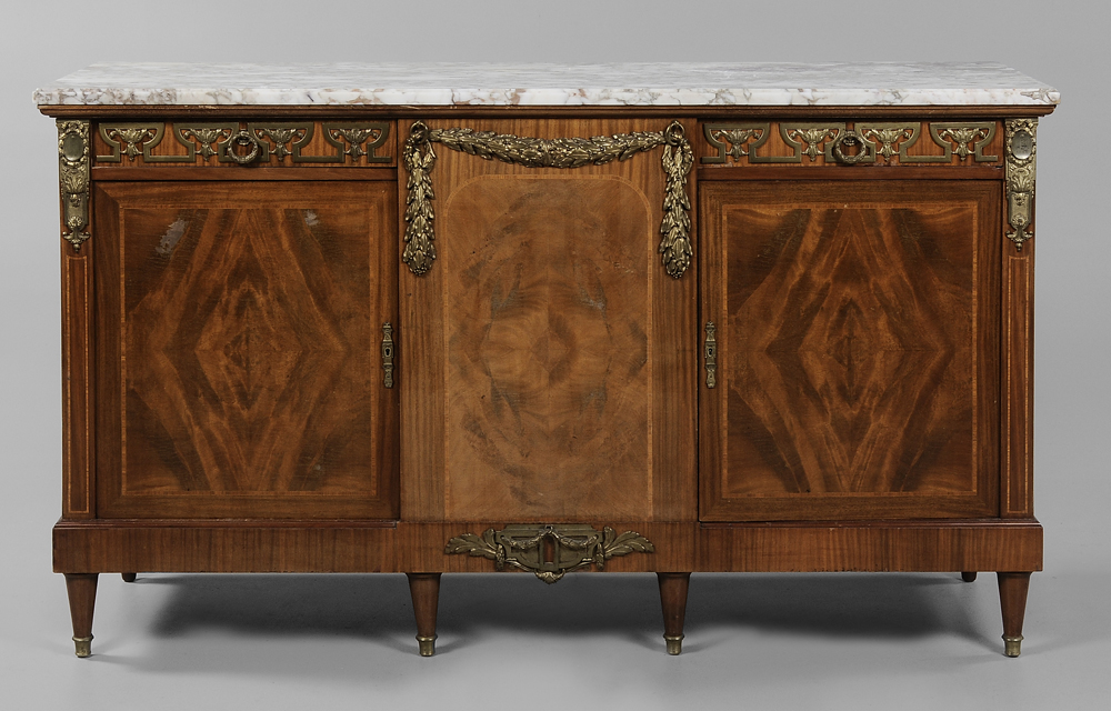 Appraisal: Louis XVI Style Bronze-Mounted Marble- Top Credenza French early- th