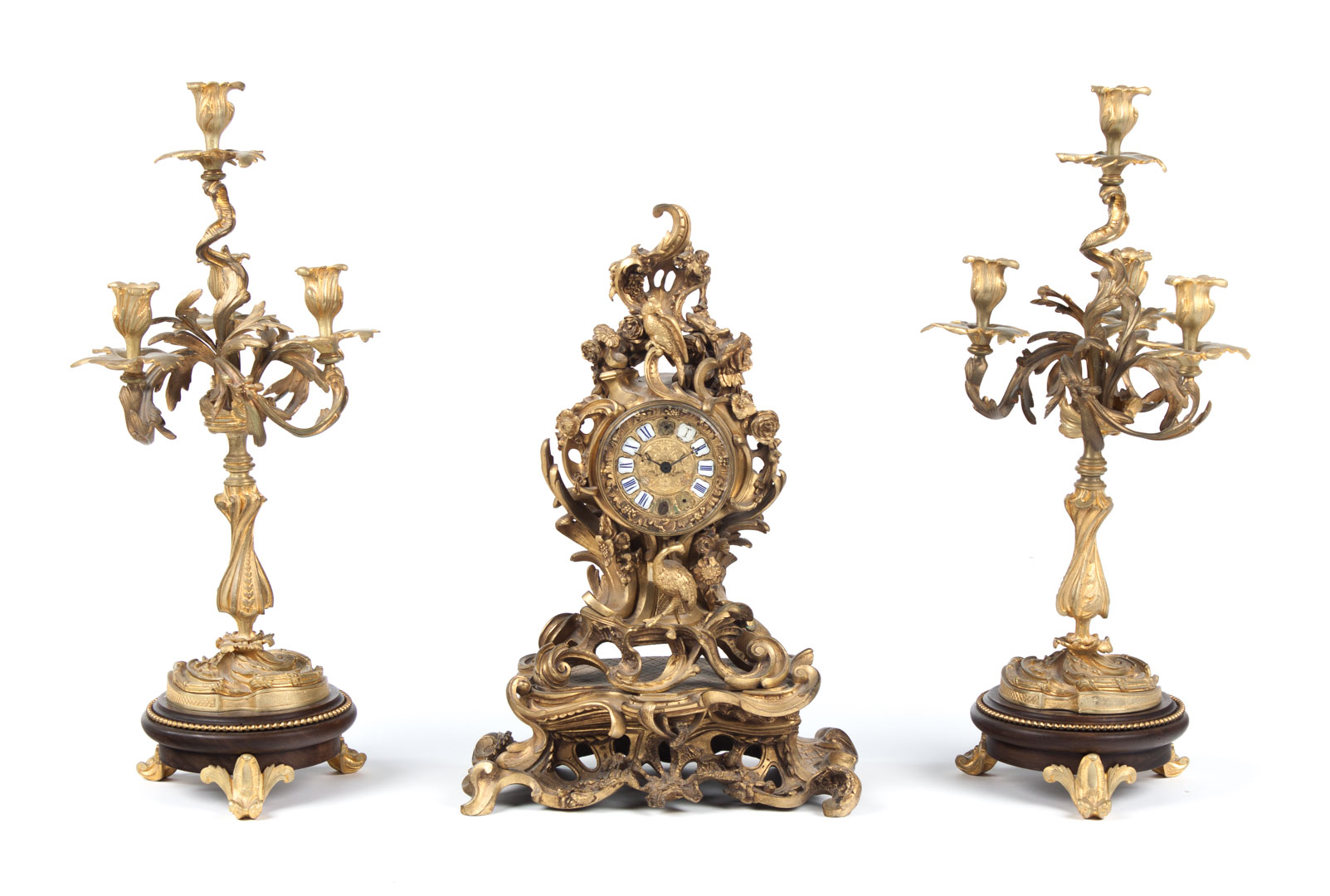 Appraisal: Louis XV style gilt-bronze clock garniture th century three-piece assembled