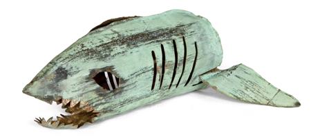 Appraisal: CHRISTIAN FUNNELL SHARK FIGURE CIRCA verdigris copper cm high