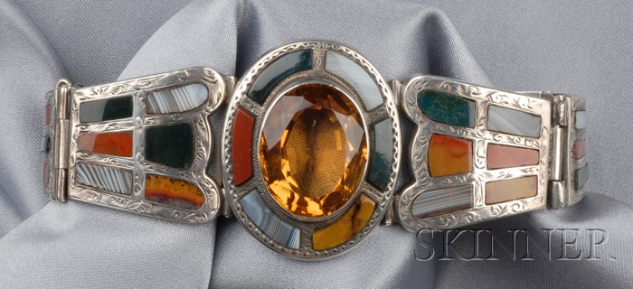 Appraisal: Victorian Scottish Agate and Citrine Bracelet bezel-set with a cushion-shape