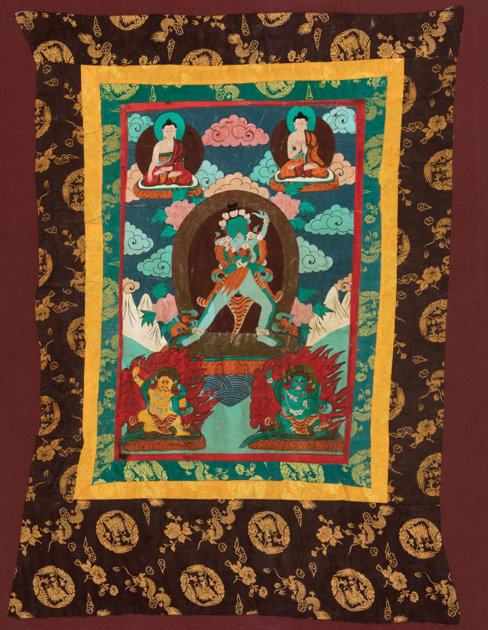 Appraisal: Two Tibetan Thangkas colors and gilt on cloth each with