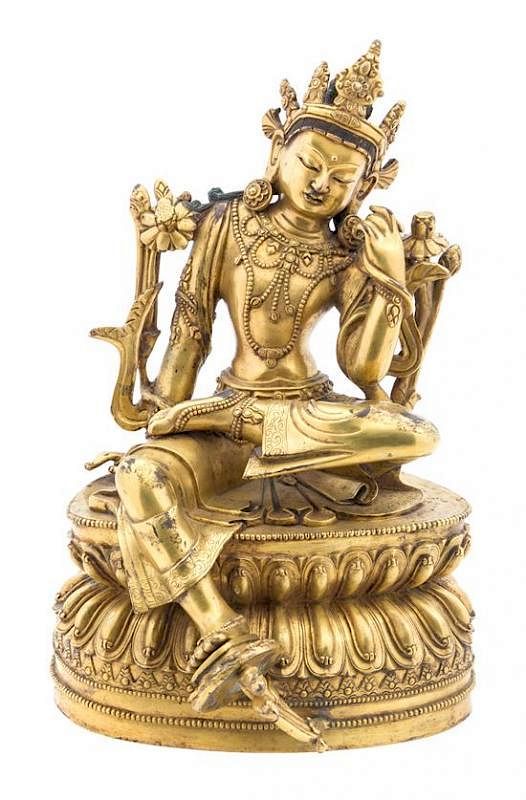 Appraisal: A Sino-Tibetan Gilt Bronze Figure of a Bodhisattva Height inches