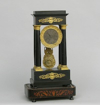 Appraisal: An Empire Column Clock On An Inlaid Wood Base An