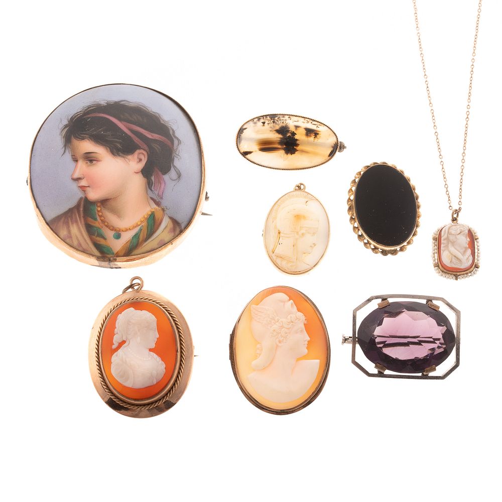 Appraisal: Collection of Cameos Semi Precious Brooches K yellow gold hardstone