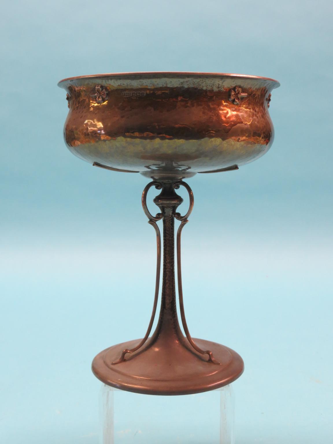 Appraisal: An Art Nouveau silver centrepiece hammered design with circular bowl