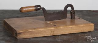 Appraisal: Birch chopping block th c with wrought iron chopper ''