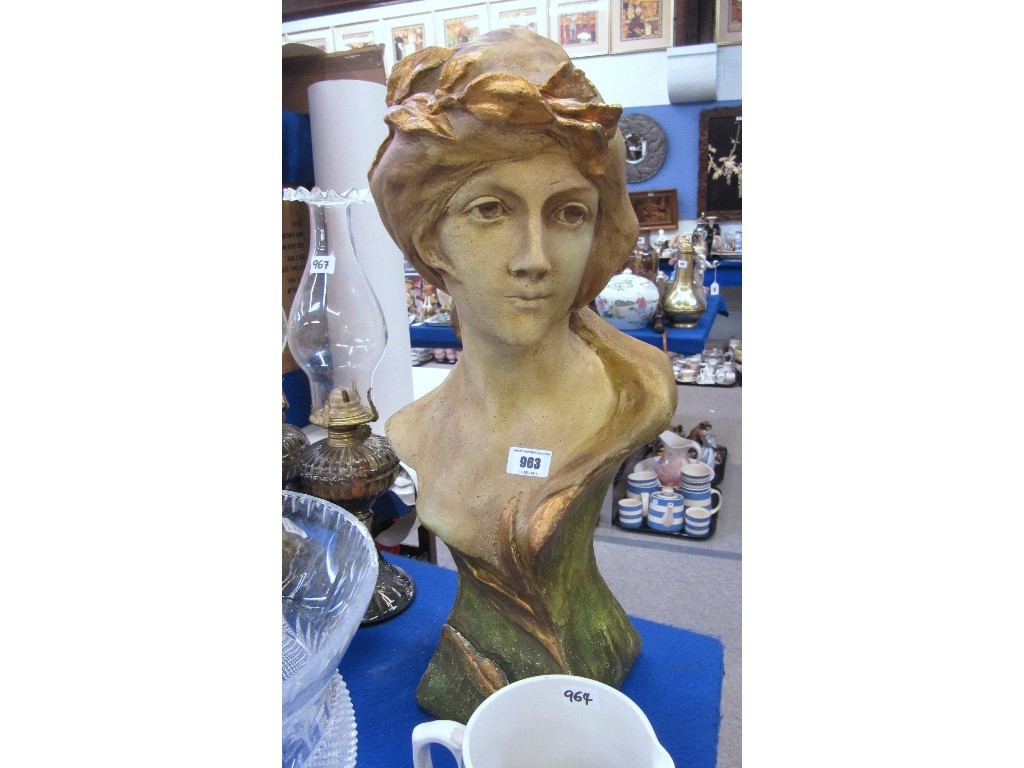 Appraisal: Painted plaster Art Nouveau style bust of a maiden