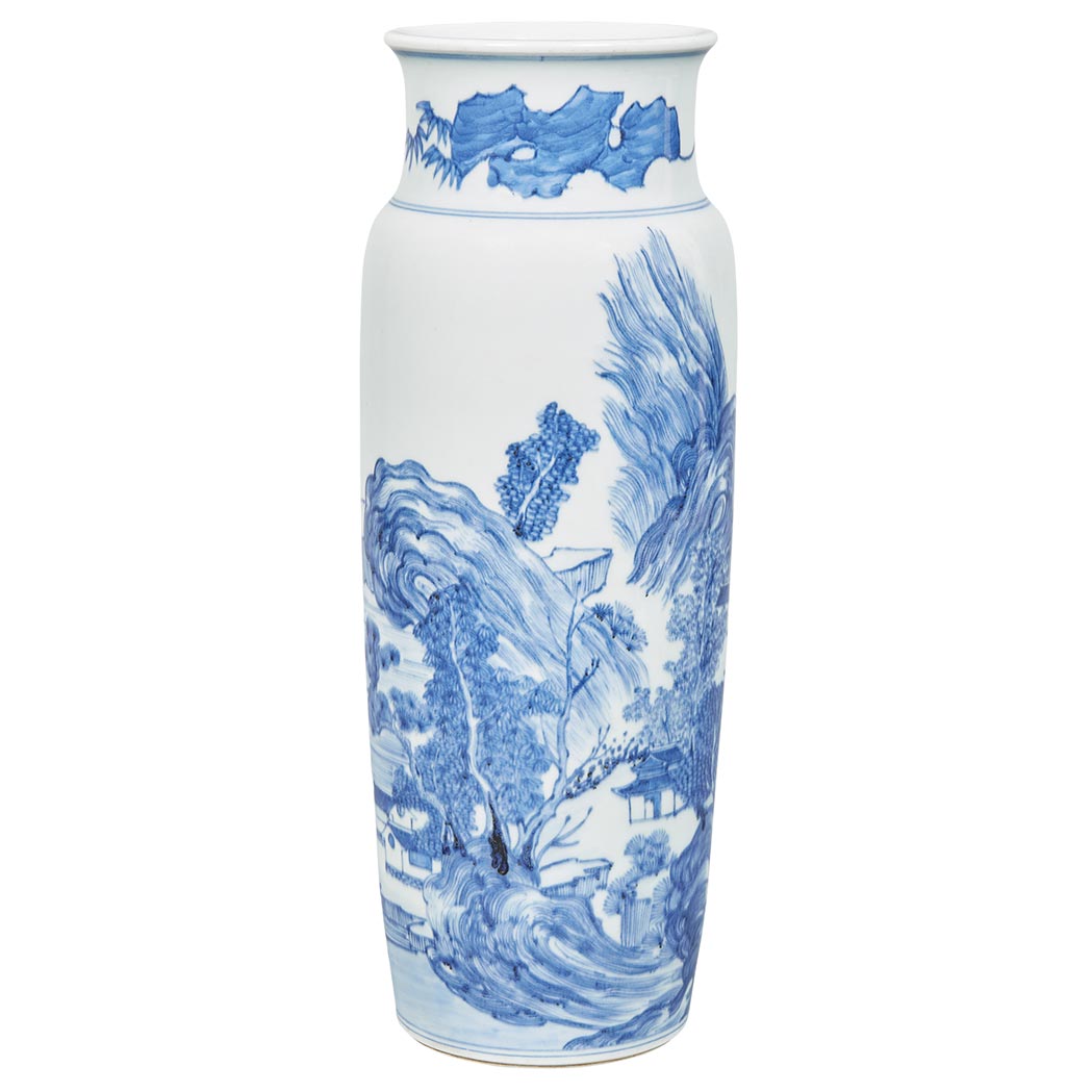 Appraisal: Chinese Blue and White Glazed Porcelain Sleeve Vase Transitional Style