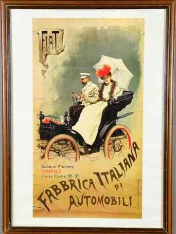 Appraisal: ITALIAN FIAT POSTER OF AUTOMOBILENostalgic print of a gentleman and