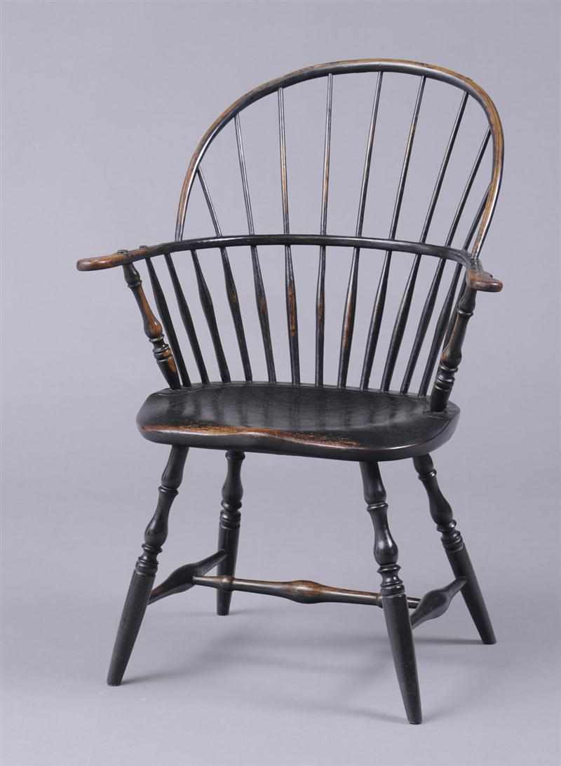 Appraisal: AMERICAN WINDSOR BLACK-PAINTED HOOP-BACK ARMCHAIR BRANDED T C HAYWARD The