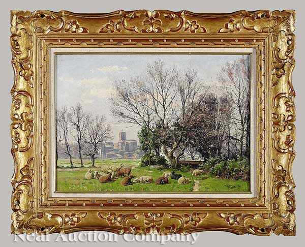 Appraisal: William Baptiste Baird American - Flock of Sheep oil on