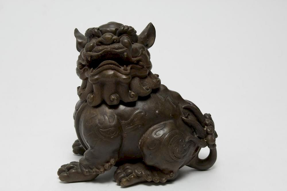 Appraisal: Chinese Bronze Foo Dog Incense Burner Vintage Chinese bronze foo