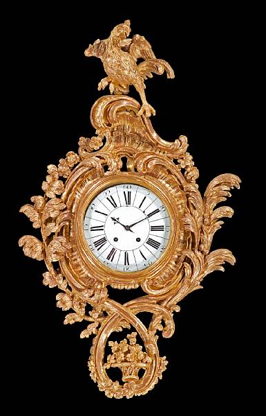 Appraisal: An fine and imposing Louis XV giltwood cartel clock mid