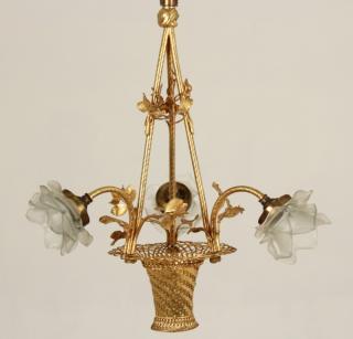 Appraisal: GOLD DORE FRENCH BASKET FORMED LIGHT CHANDELIER WITH TULIP GLASS