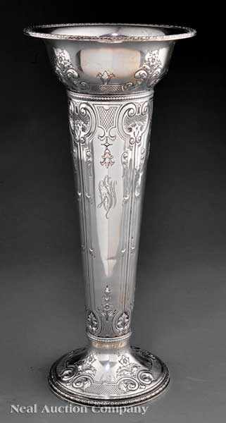 Appraisal: A Monumental American Sterling Silver Trumpet Vase Dominick Haff New