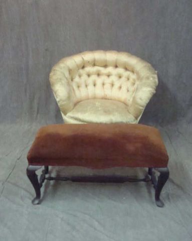 Appraisal: Queen Anne style upholstered bench along w upholstered boudoir chair