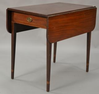 Appraisal: Federal mahogany drop leaf Pembroke table with drawer and inlay