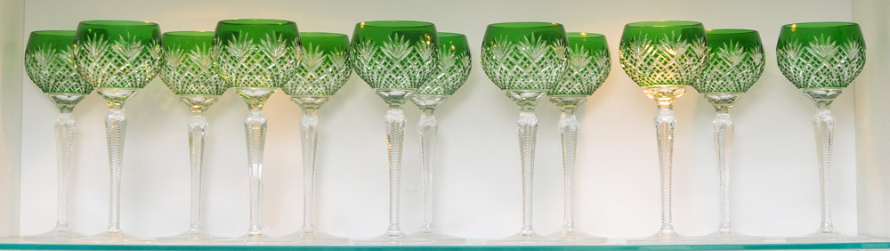 Appraisal: SET OF BOHEMIAN GREEN CUT TO CLEAR WINE HOCKS Approx