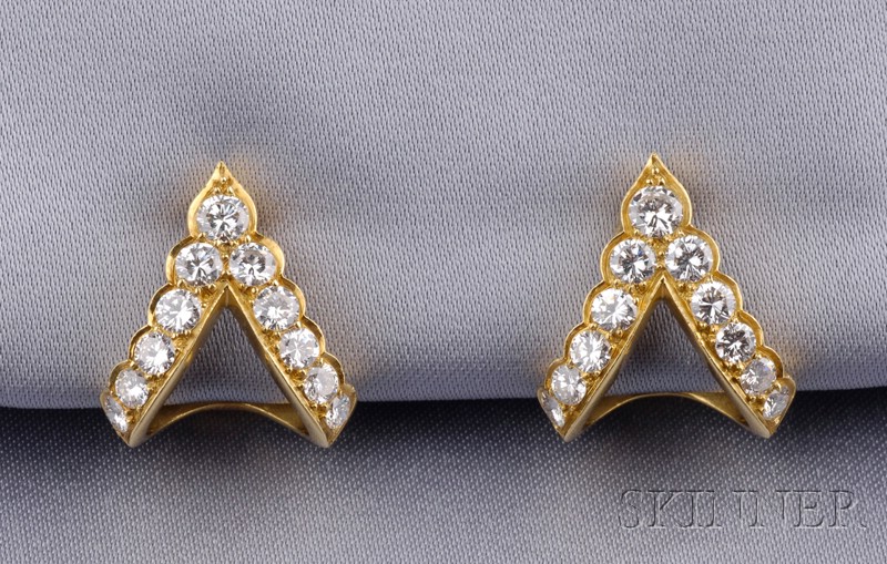 Appraisal: kt Gold and Diamond Earclips Bulgari bead-set with full-cut diamond