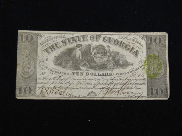 Appraisal: Confederate Georgia Note Milledgeville