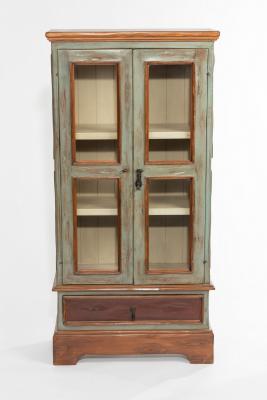 Appraisal: A green and brown painted display cupboard enclosed by a