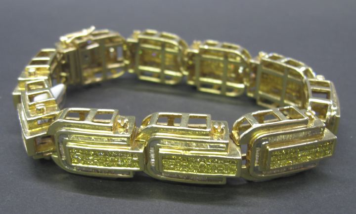 Appraisal: Striking Fourteen-Karat Yellow Gold and Canary and White Diamond Link