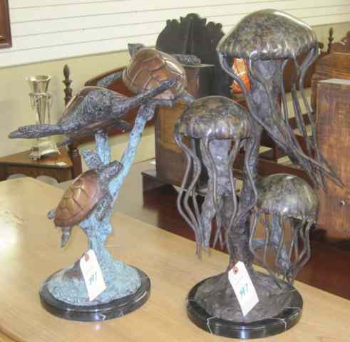 Appraisal: TWO MARINE WILDLIFE BRONZE SCULPTURES ''H jellyfish group and ''H