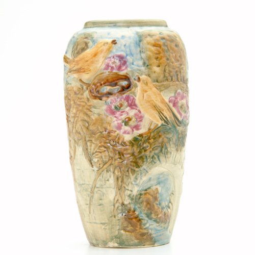 Appraisal: WELLER Glendale ovoid vase decorated with birds in their nest