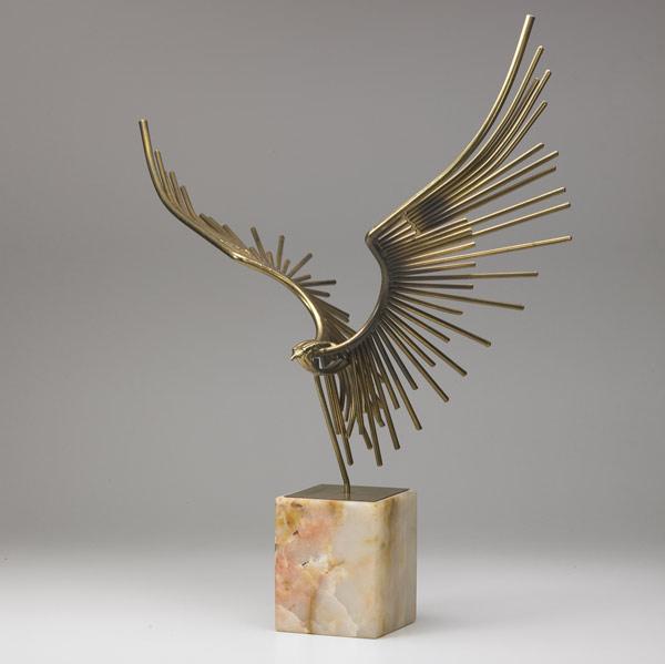 Appraisal: CURTIS JERE Wire sculpture of a hawk in gold finish