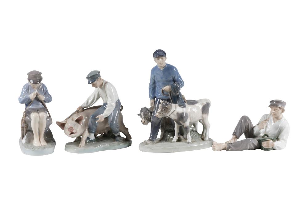 Appraisal: FOUR ROYAL COPENHAGEN PORCELAIN FIGURINESeach with blue underglaze triple wave