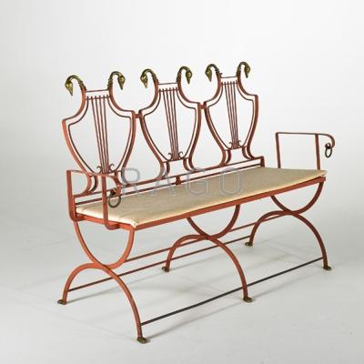 Appraisal: RUSSELL WOODARD Bench USA s Enameled iron brass and upholstery