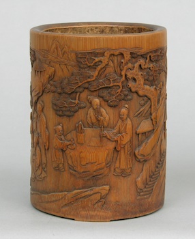 Appraisal: A Bamboo Brush Pot Signed hand carved with scene of