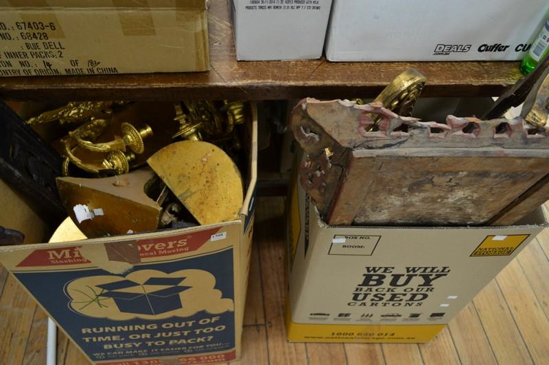 Appraisal: TWO BOXES OF ASSORTED STANDS LACQUERWARE BASKETS TEMPLE CARVINGS ETC