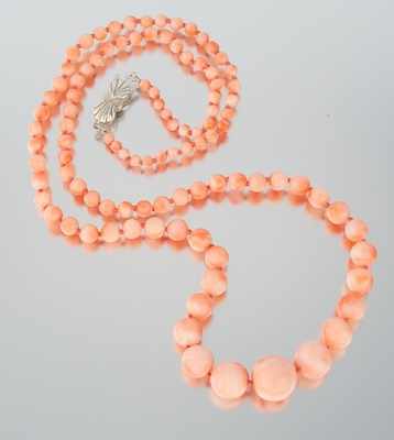 Appraisal: Graduated Angel Skin Coral Bead Necklace k white gold shell-design