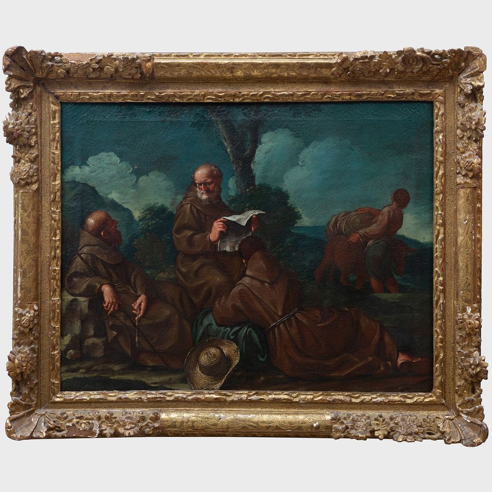 Appraisal: Giuseppe Gambarini - Three Franciscan Monks Resting on a Journey