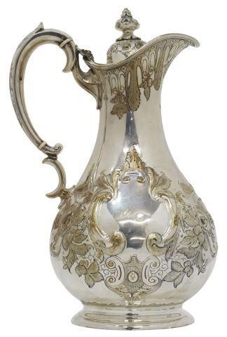 Appraisal: English silverplate claret jug wine ewer Martin Hall Company Sheffield