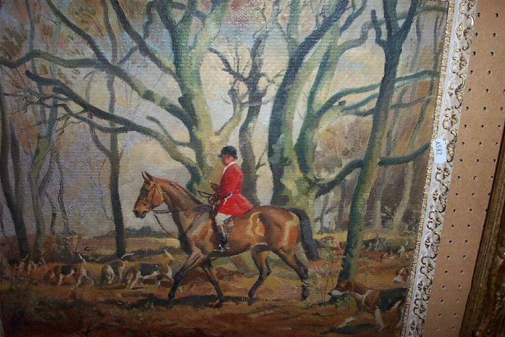 Appraisal: An oil painting on canvas board showing a hunting scene