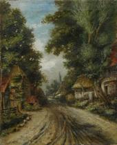 Appraisal: C Kulow Continental early th Century Village Path Oil on