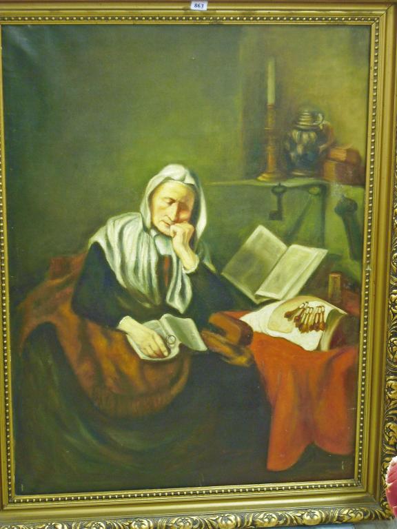 Appraisal: th century Continental School - elderly woman asleep within an