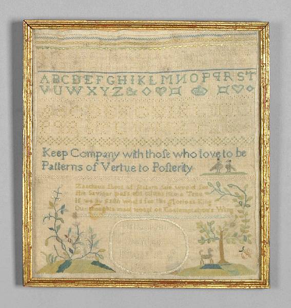 Appraisal: An English silk and linen needlepoint sampler Elizabeth Stanley dated