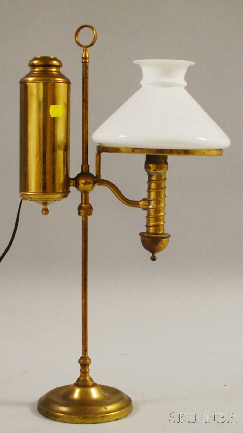 Appraisal: Brass Adjustable Student Lamp with Opaque Glass Shade