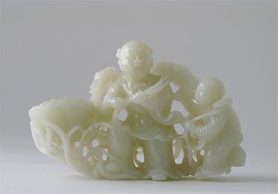 Appraisal: A good Chinese white jade carving of two figures a