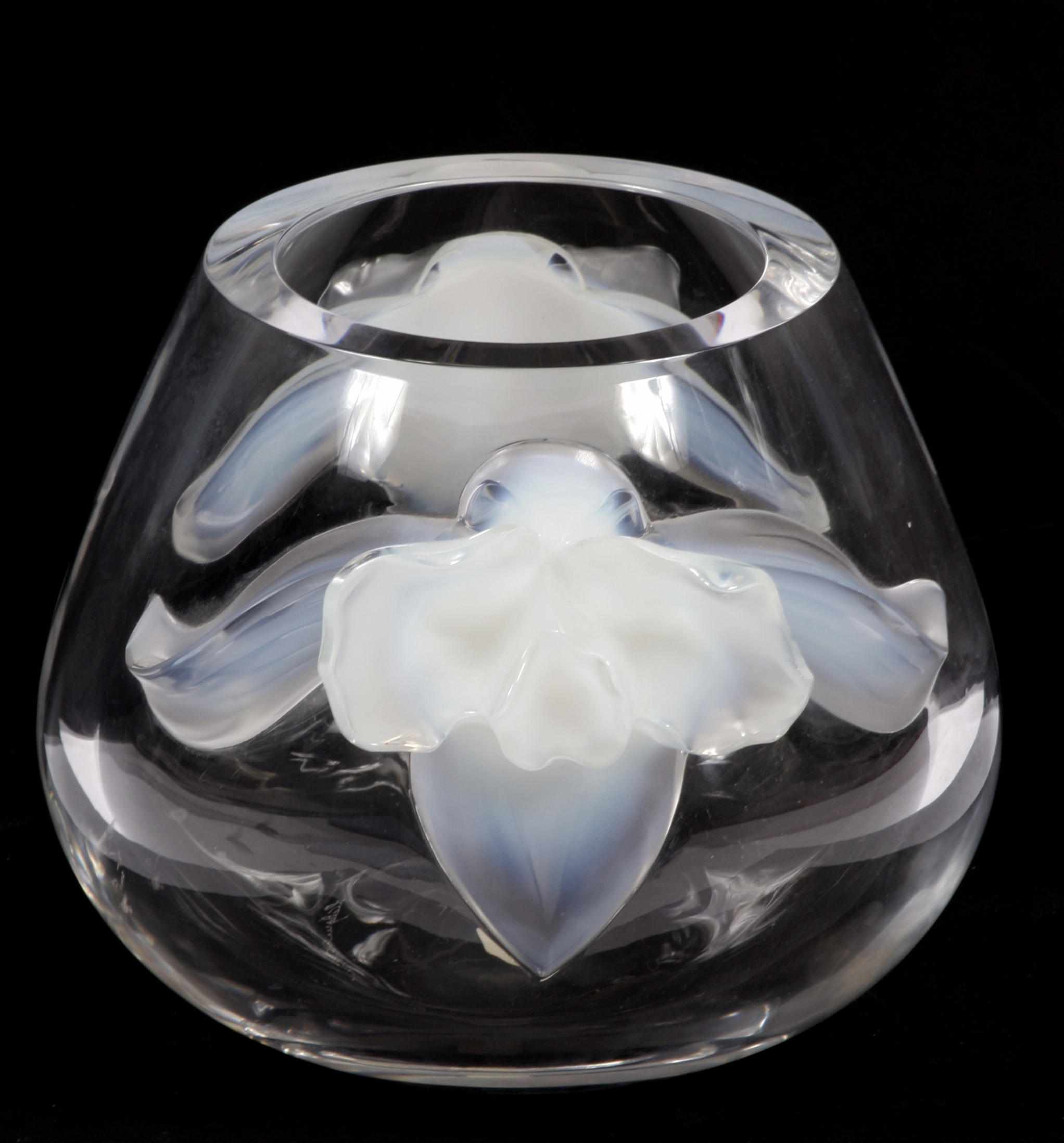 Appraisal: A Cristal Lalique clear and opalescent glass Orchid vase signed