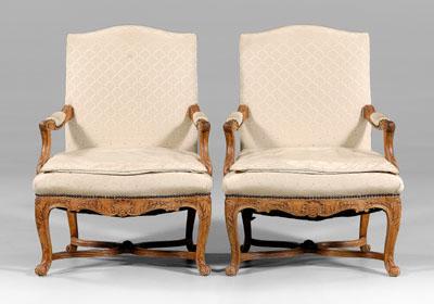 Appraisal: Pair Chippendale style armchairs each with finely carved beechwood frame