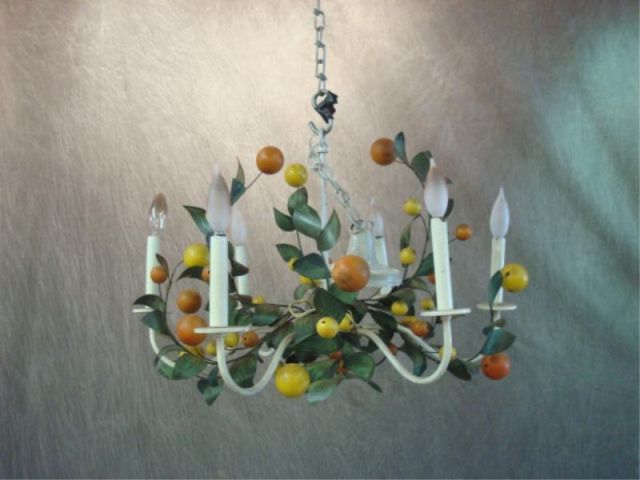 Appraisal: Painted metal wood 'fruit' chandelier Central Park West estate Estimate