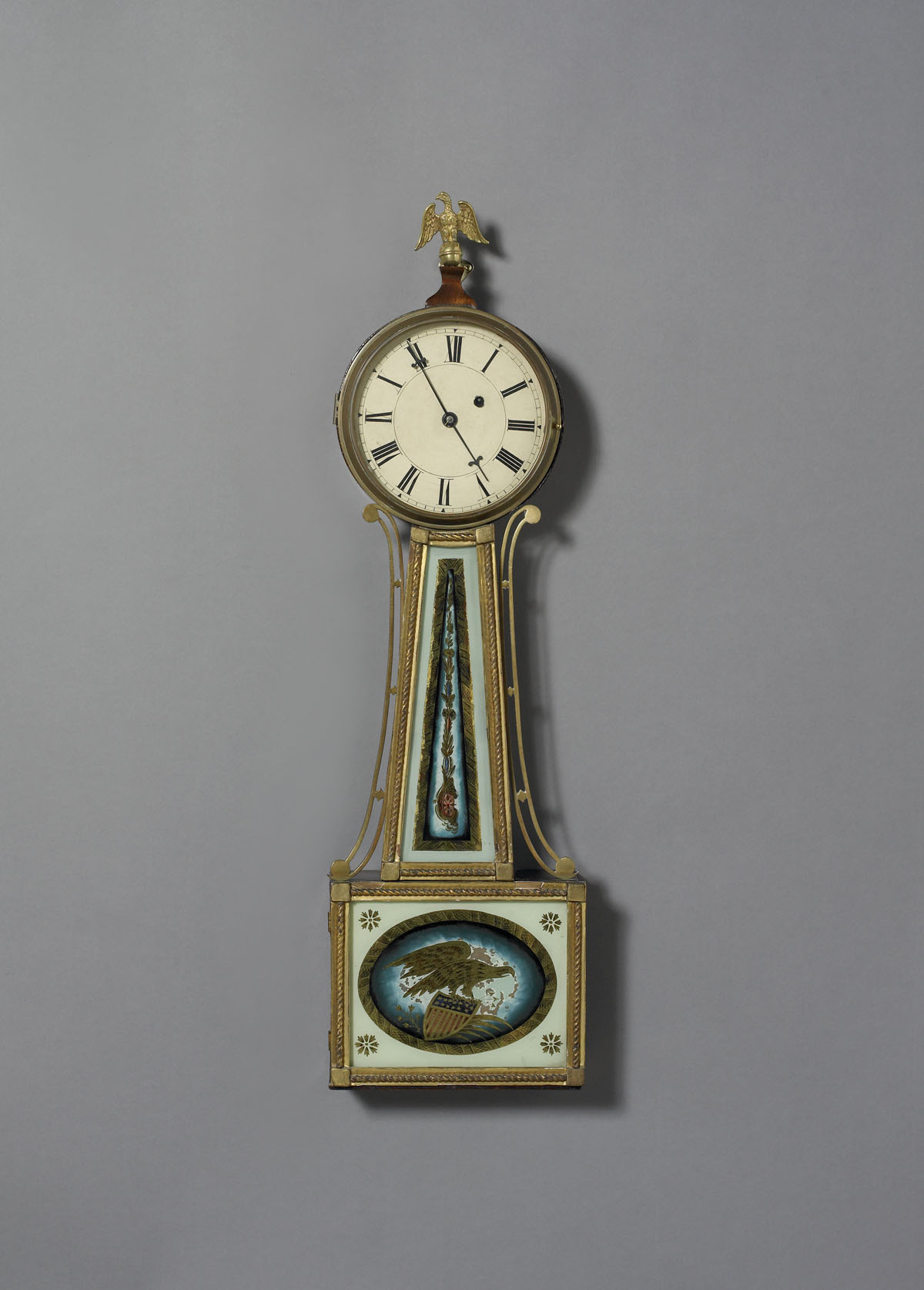 Appraisal: MASSACHUSETTS FEDERAL MAHOGANY GILTWOOD AND EGLOMISE BANJO TIME PIECE The