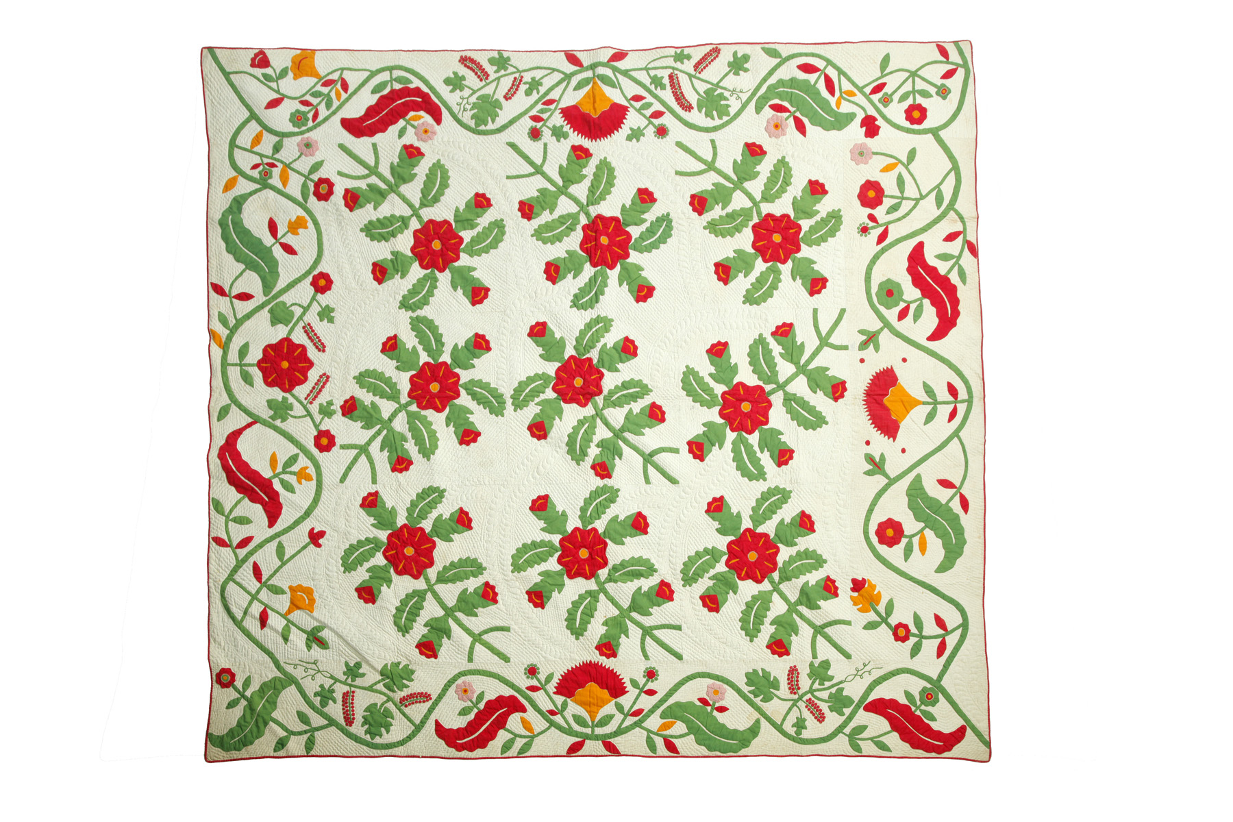 Appraisal: APPLIQUE QUILT American mid th century cotton Reverse applique details